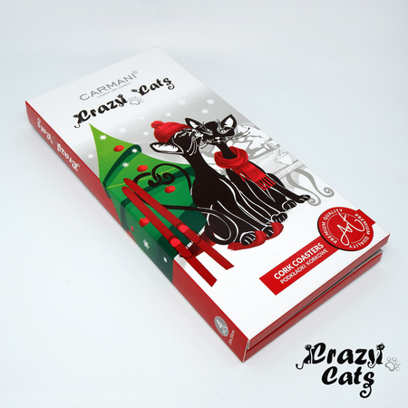 Crazy Cats komplet 4 podkładek korkowych Święta