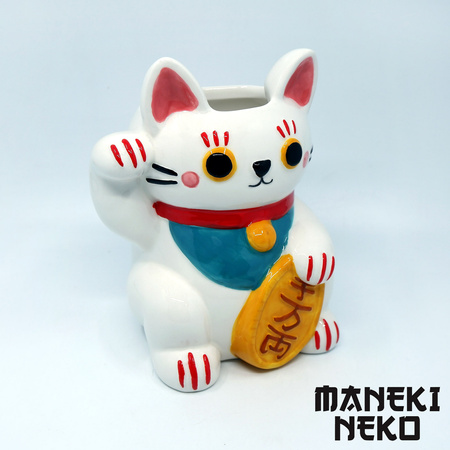 Maneki Neko Kot Szczęścia Kwietnik ceramiczny biały